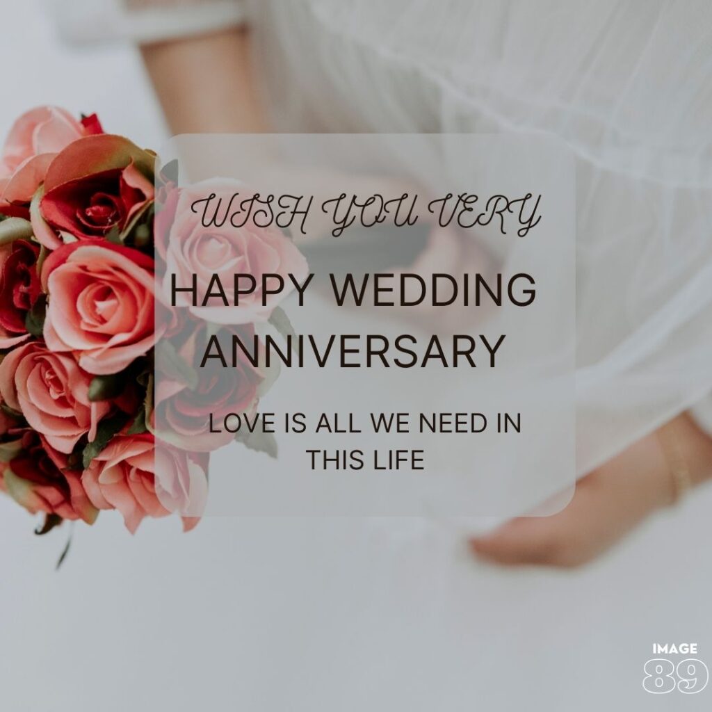 a girl in a beautiful white wedding gown holding a rose flowers bunch Happy wedding anniversary image