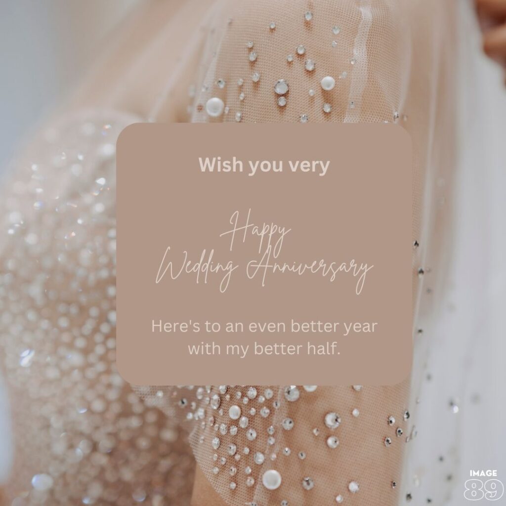 a woman in a white beautiful gown designed with white pearl girl is standing with her one side happy wedding anniversary image with love quotes