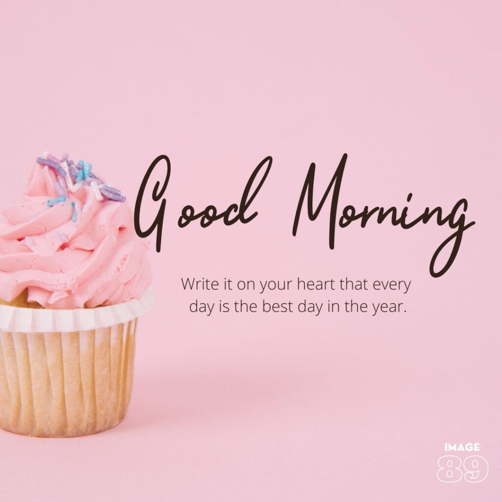 good morning pink image with a cupcake and with beautiful lines