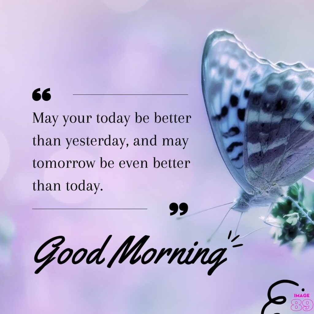 good morning image with blue butterfly and nature scenery with positive quotes