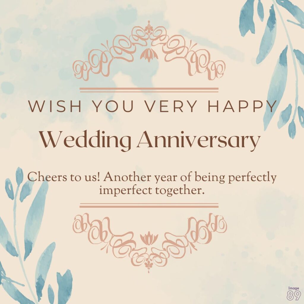 Wedding anniversary wish card with sweet note on a peach blue color background