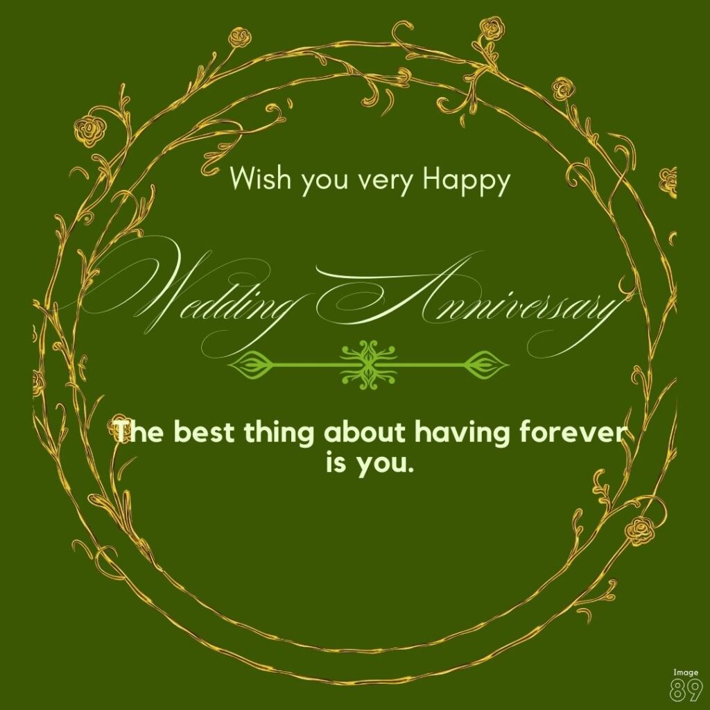 Wedding anniversary wish card with sweet love words on green background