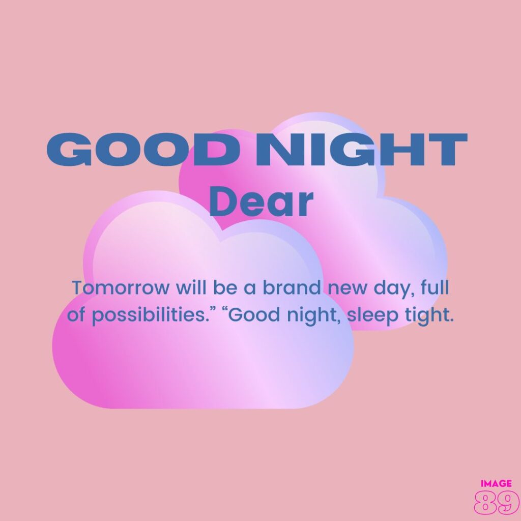 Good night image with peach background and pink clouds and a good night wish