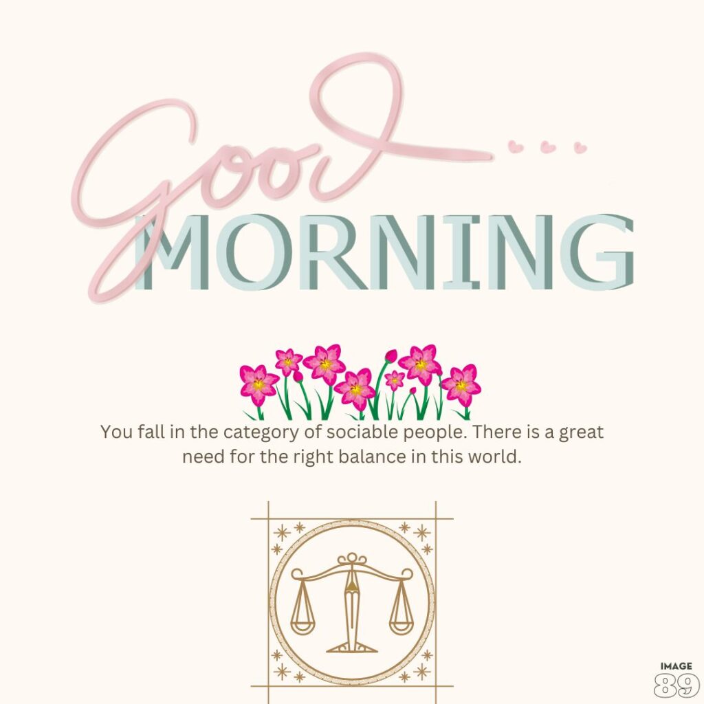 pink colour background good morning image with libra zodiac sign with positive wishes