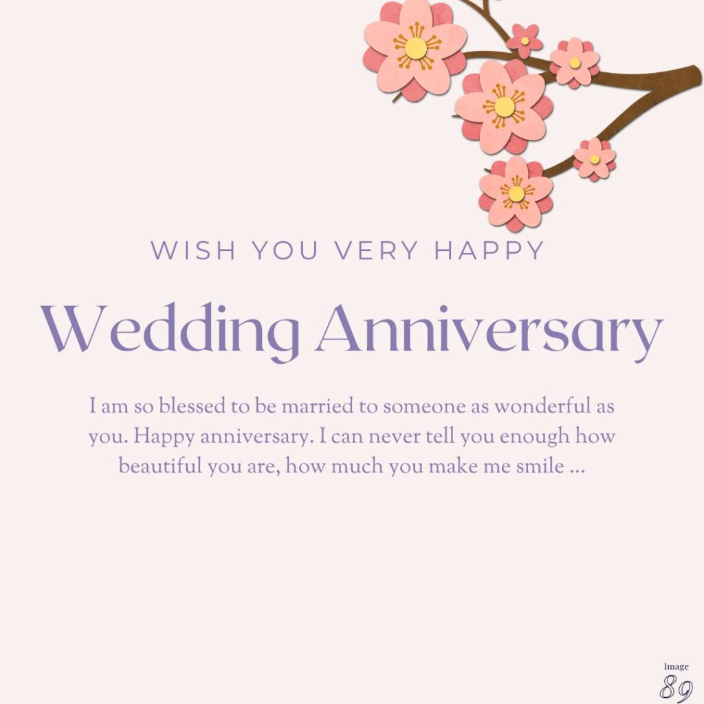 light purple background wedding anniversary card with beautiful positive lines and cherry blossom decor