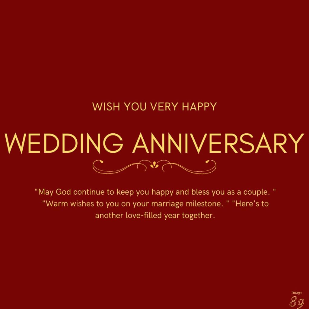 Dark red background Wedding anniversary card with beautiful positive wishes in golden colour