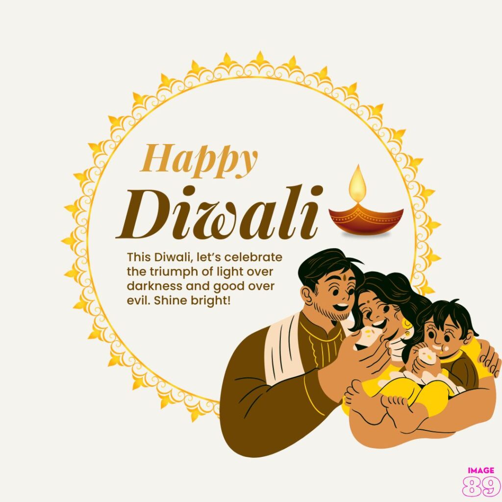 Happy diwali family wish card with papa,mummy and a baby with sweets