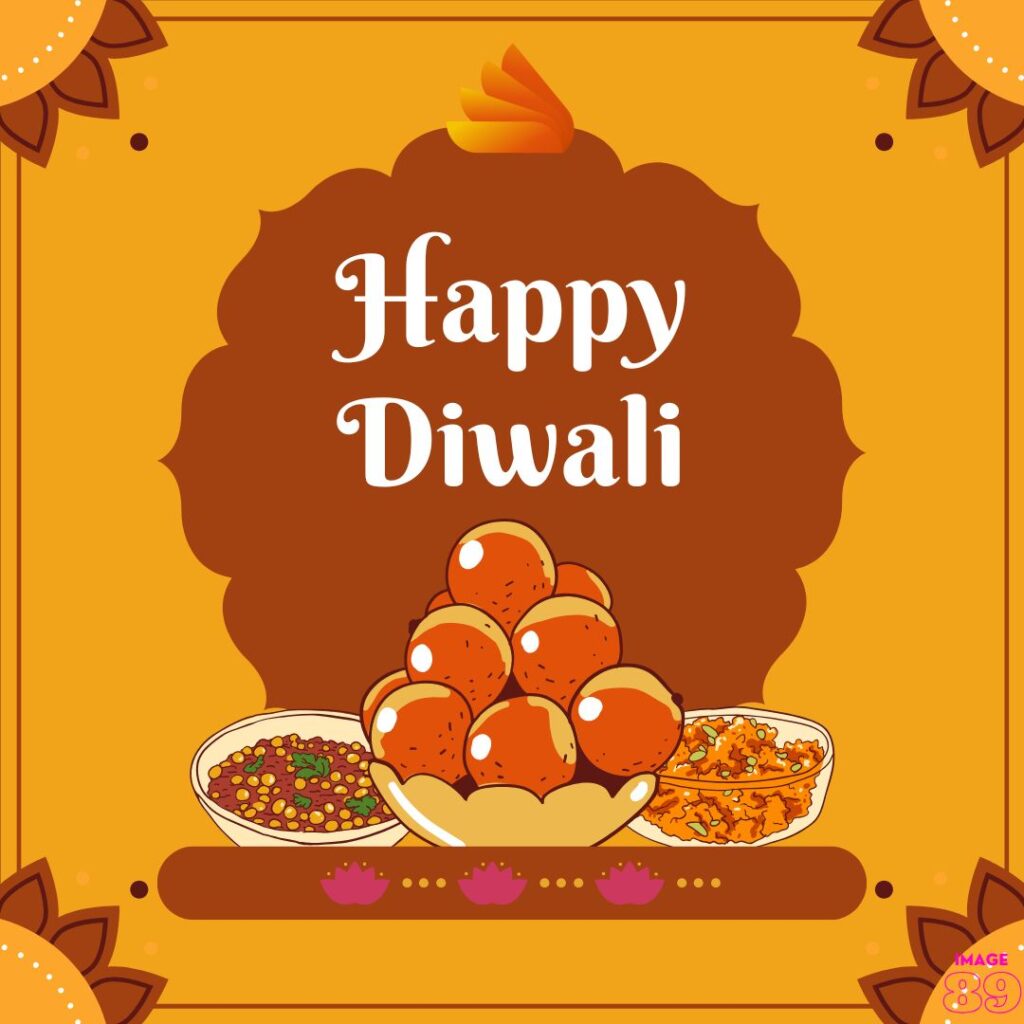 Happy diwali wishes image with lot of sweets and happiness