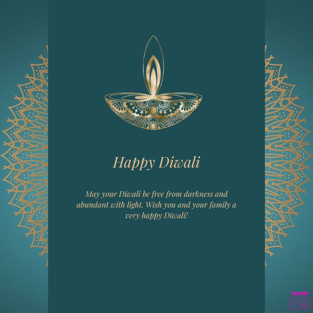 Blue background with diyas and Happy diwali wish card