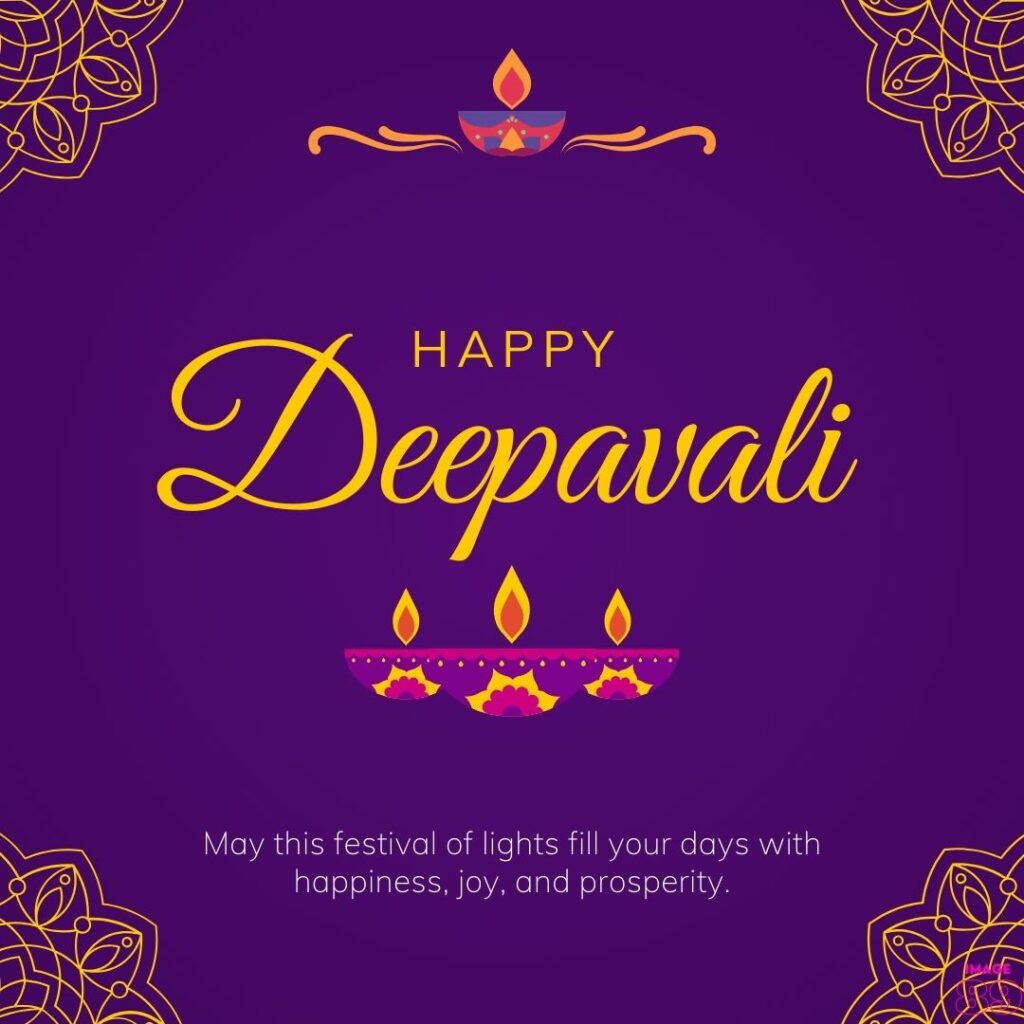 image of happy deepawali card with family wishes lines purple colour background