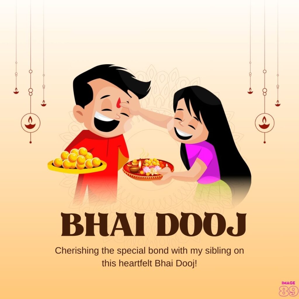 Beautiful image of brother and sister worshipping Bhai Dooj with diya decoration