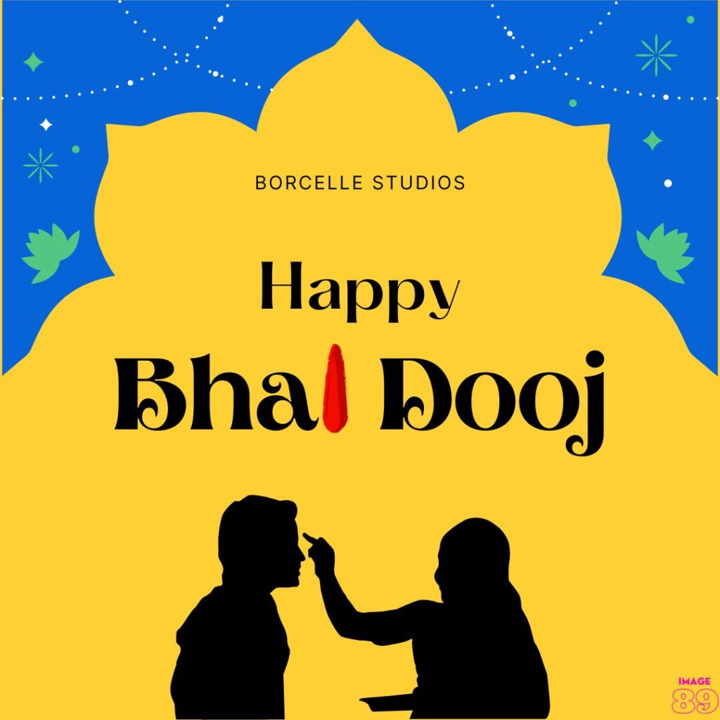 happy bhai dooj blue yellow beautiful wishes card for siblings with teekakaran image