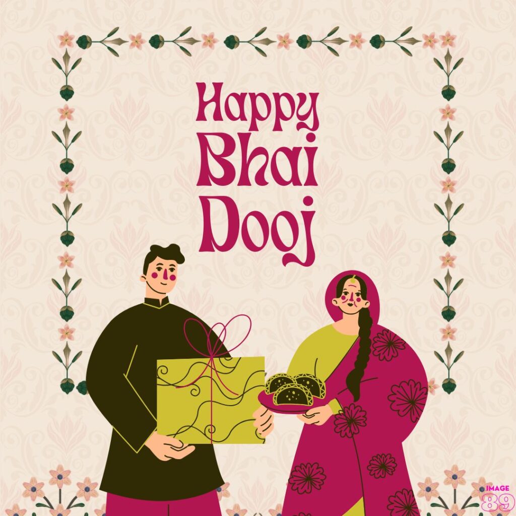 happy bhai dooj light pink beautiful wishes card for siblings with siblings image