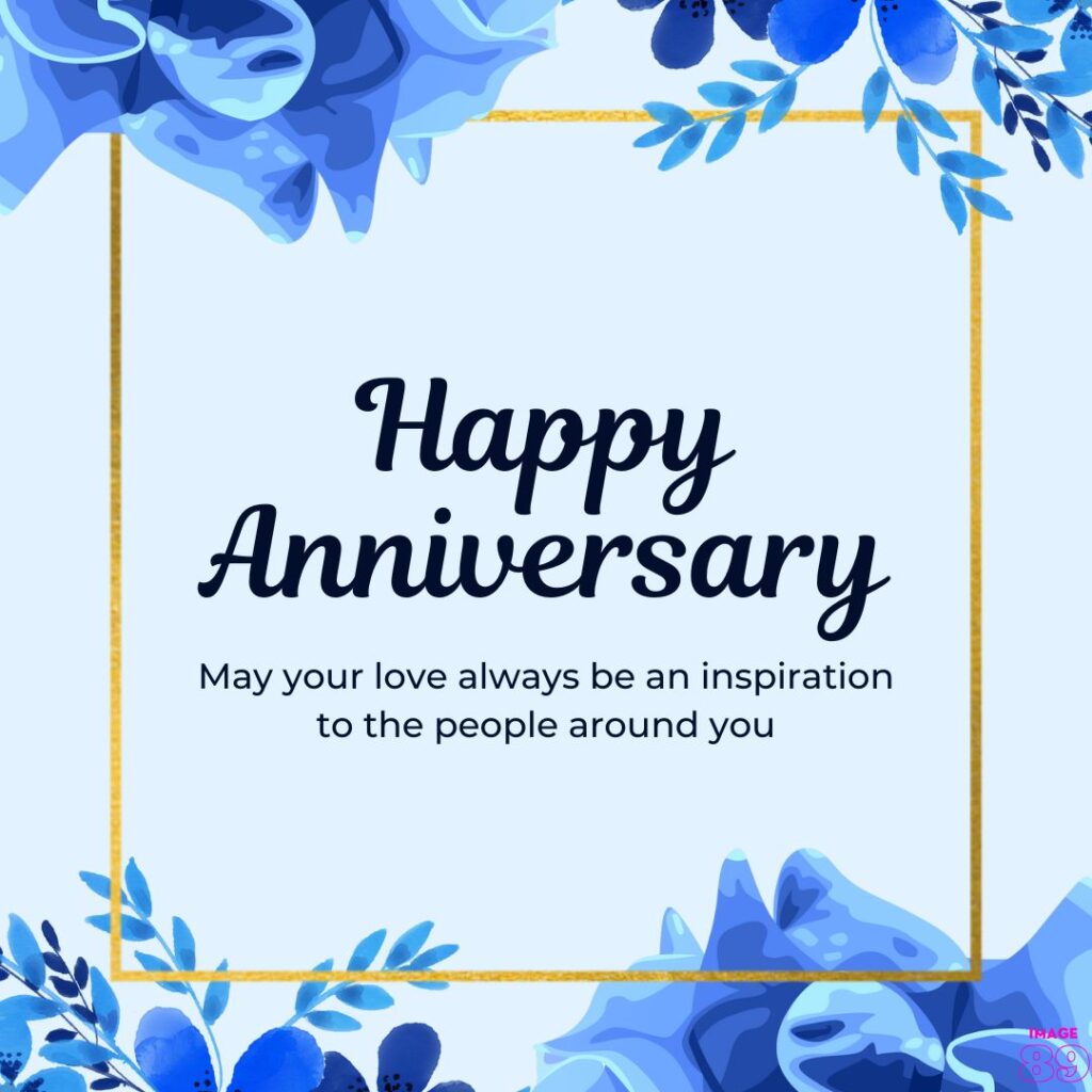 happy anniversary card with beautiful wishes decorated with blue flowers