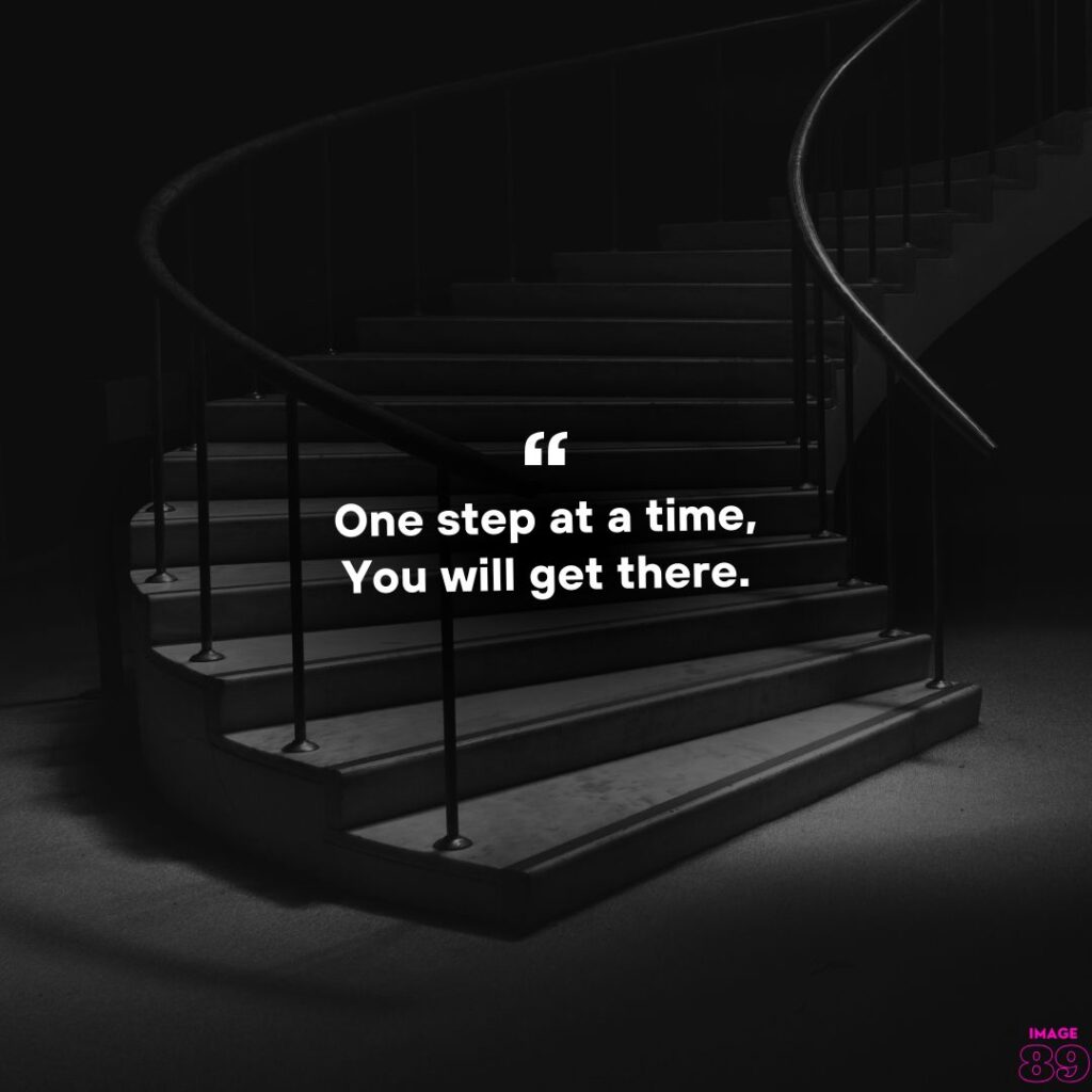 image of black and white background of stairs with some positive lines about life success