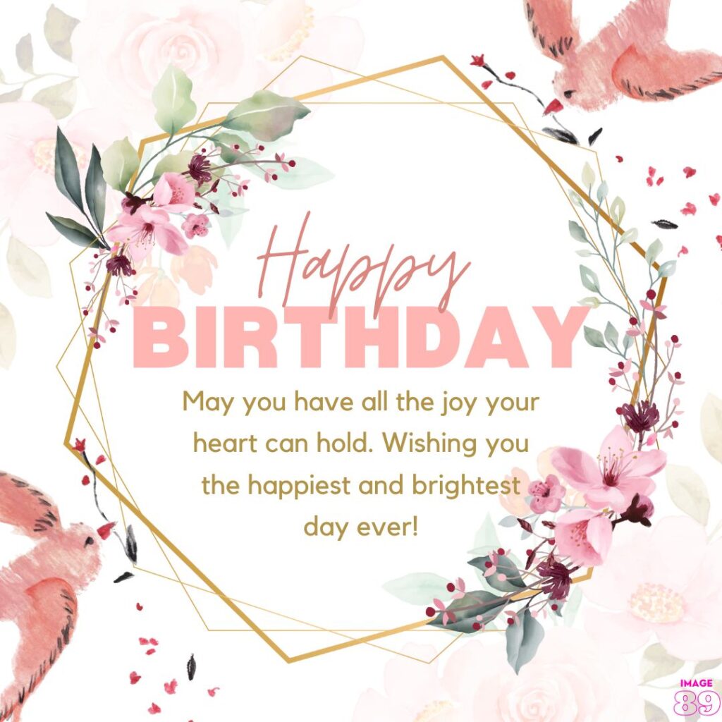 background pink colour flowers and birds Happy birthday image with beautiful wishes for girls