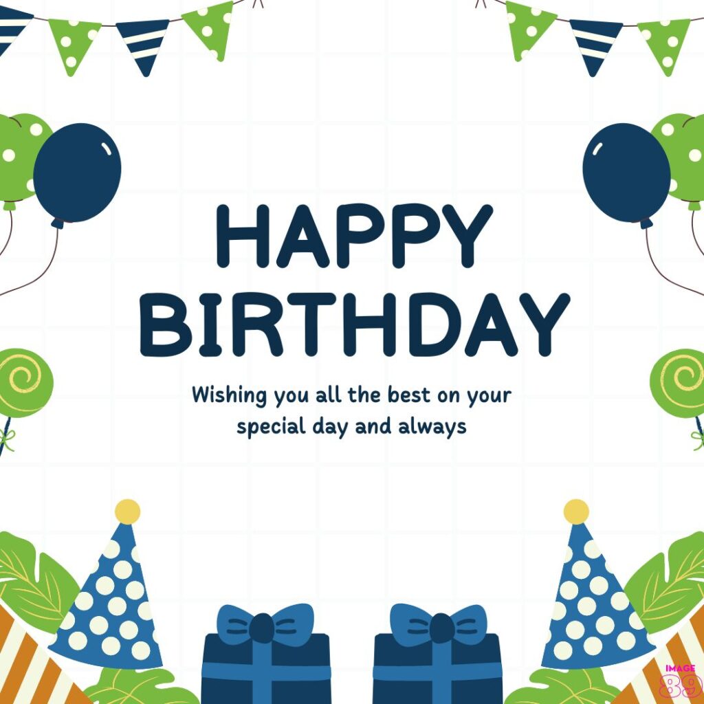 Happy birthady image with birthday decoration background with green blue balloon , gifts and wishes for boys