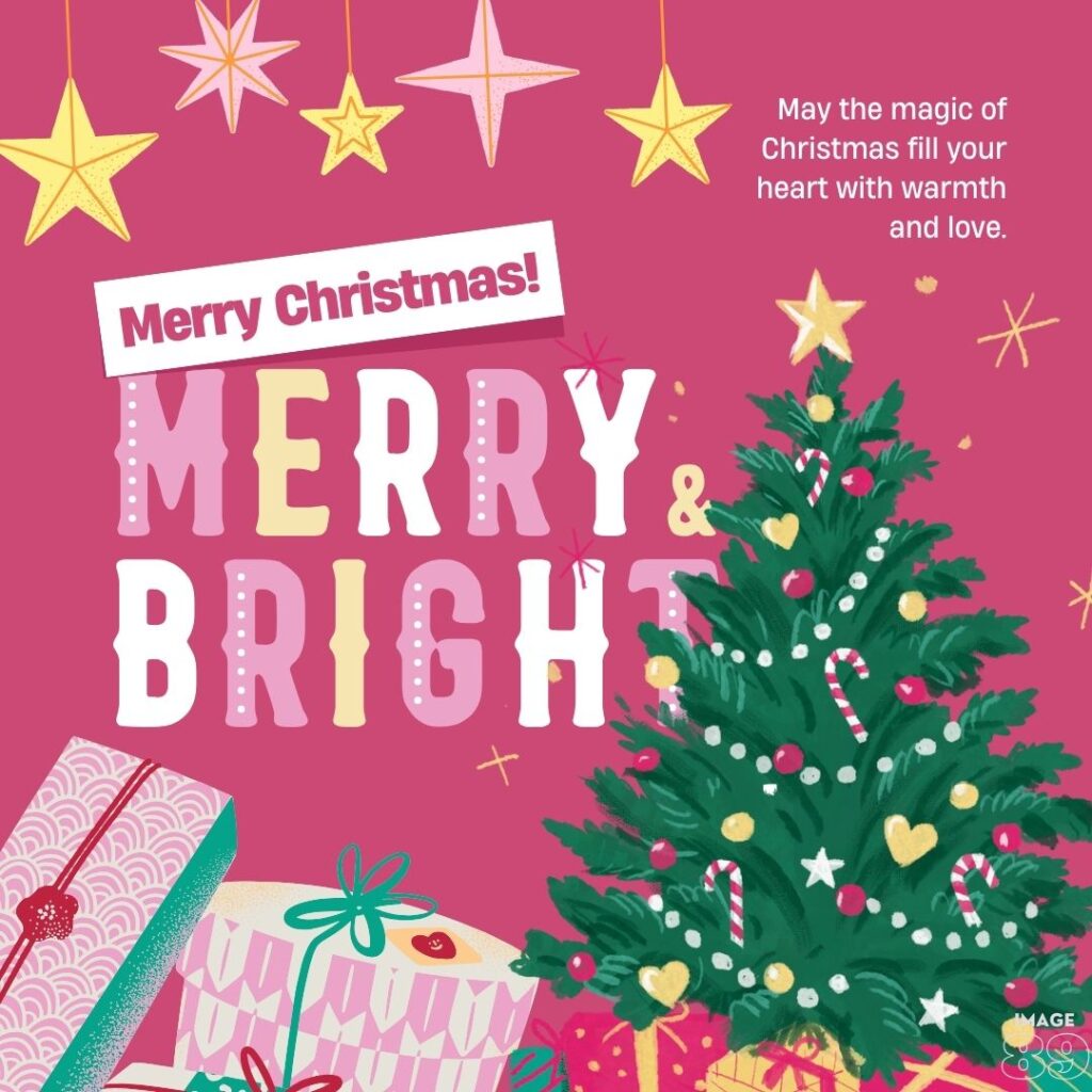 PINK BACKGROUND Merry bright with merry christmas image