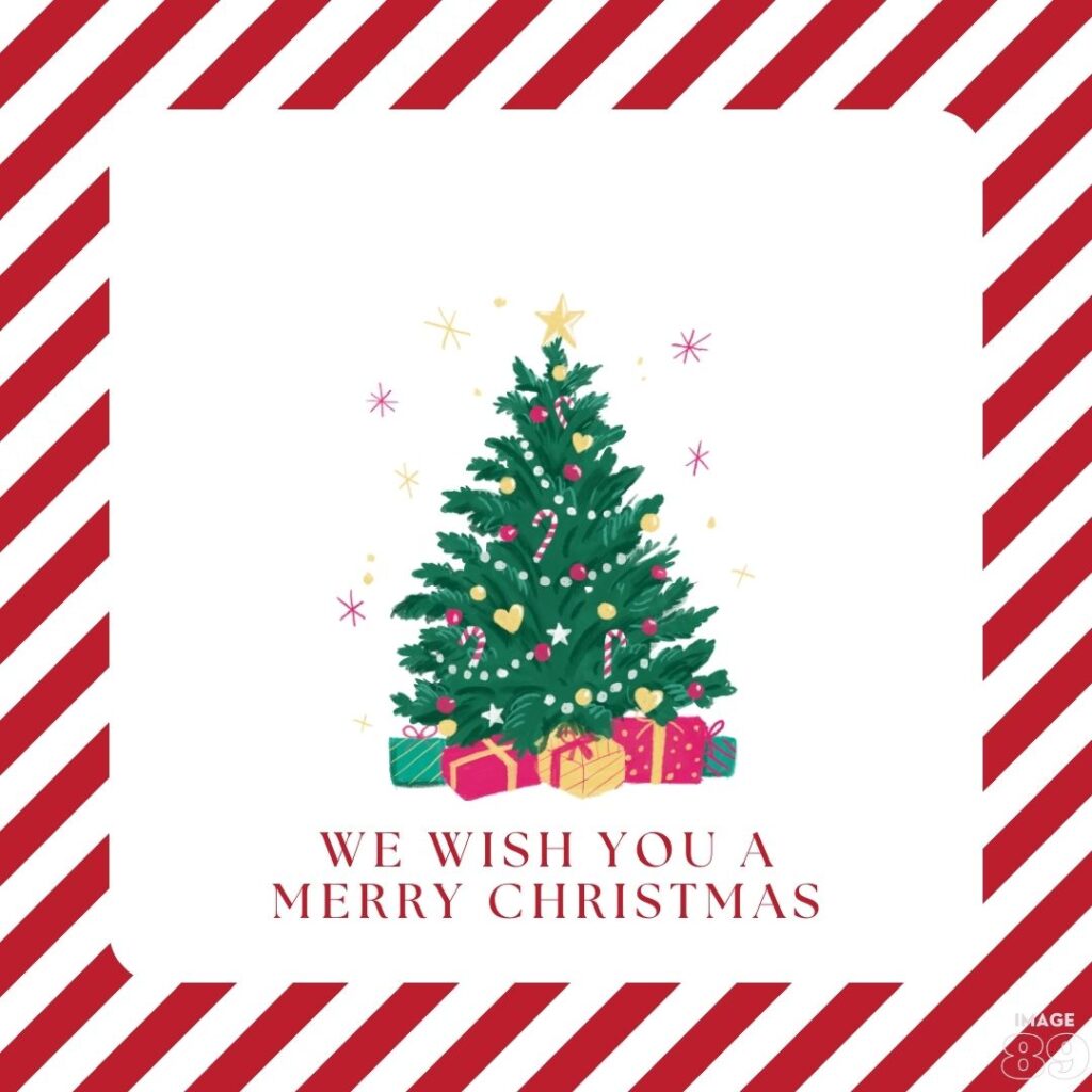 We wish you a Merry Christmas card WITH DECOR TREE.