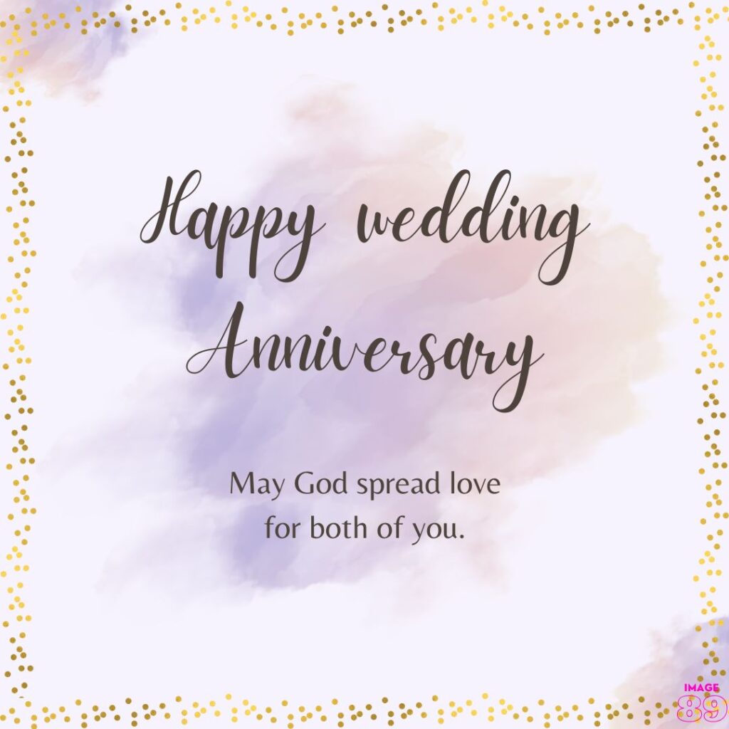 Happy Wedding Anniversary card with purple background and golden outline with spread wishes