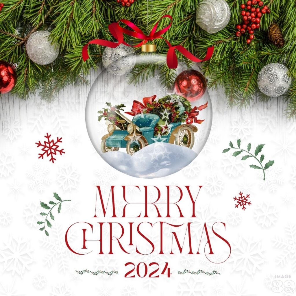 Merry Christmas 2024 white background with christmas decoration