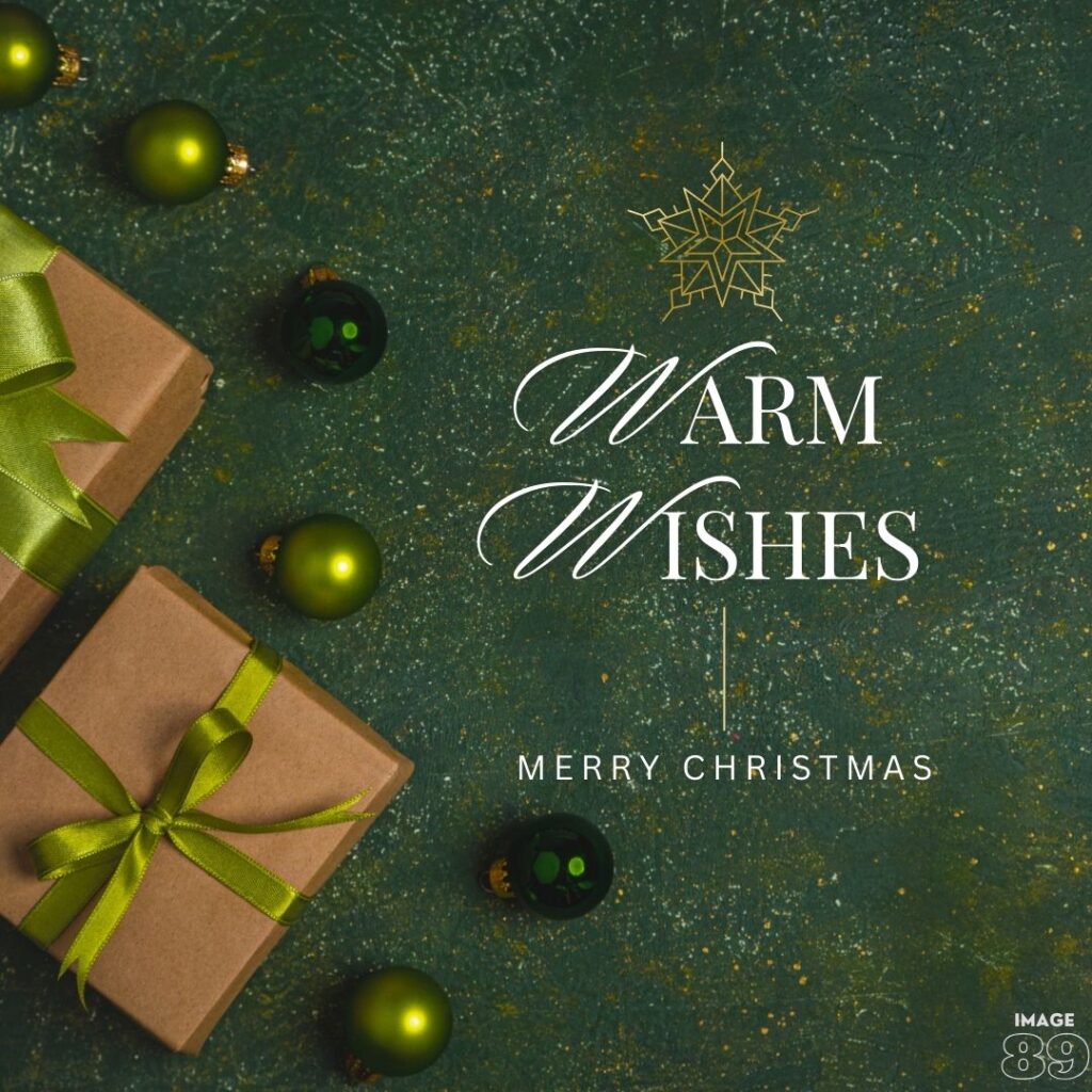 WARM WISHES MERRY CHRISTMAS IMAGE with green background with some decor