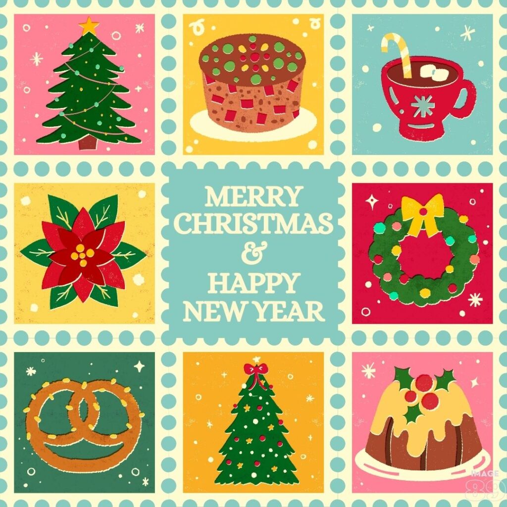 merry christmas image with decor of tree,cup cake, ring tree,and sweets