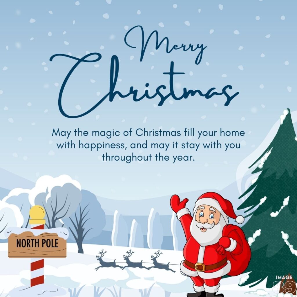 merrry christmas image with santa and family wishes lines