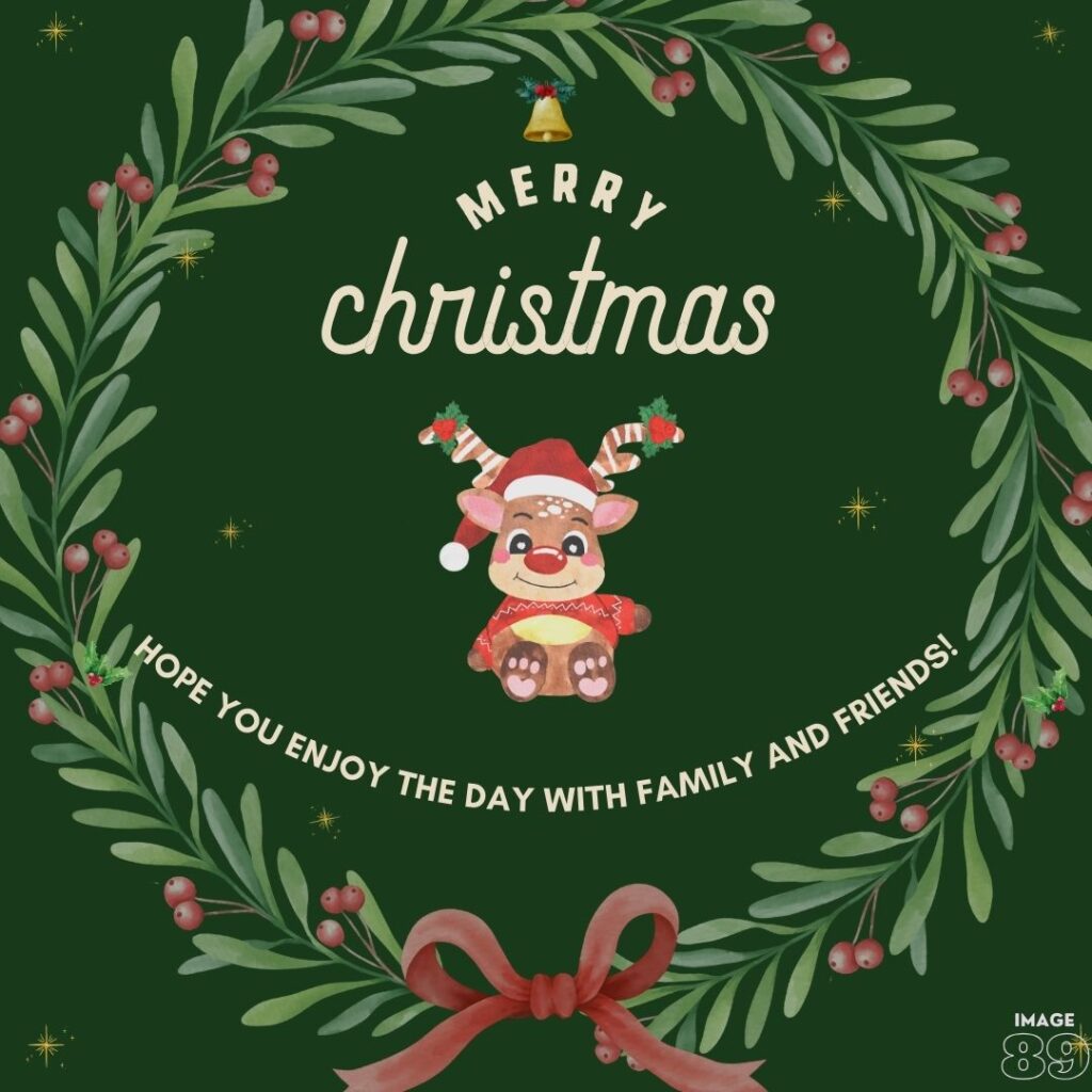 green background merry christmas image with funny reindeer decor