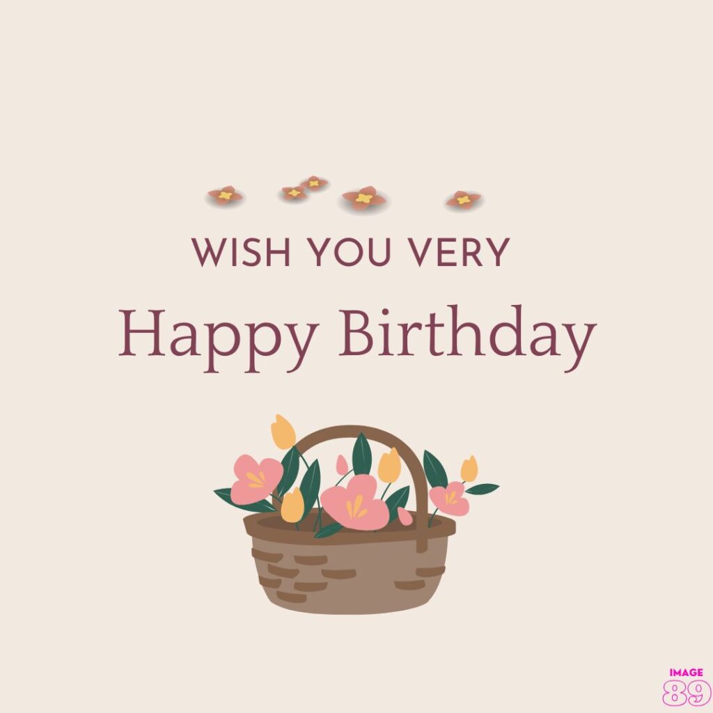 peach colour background with flower basket happy birthday image for girls and women