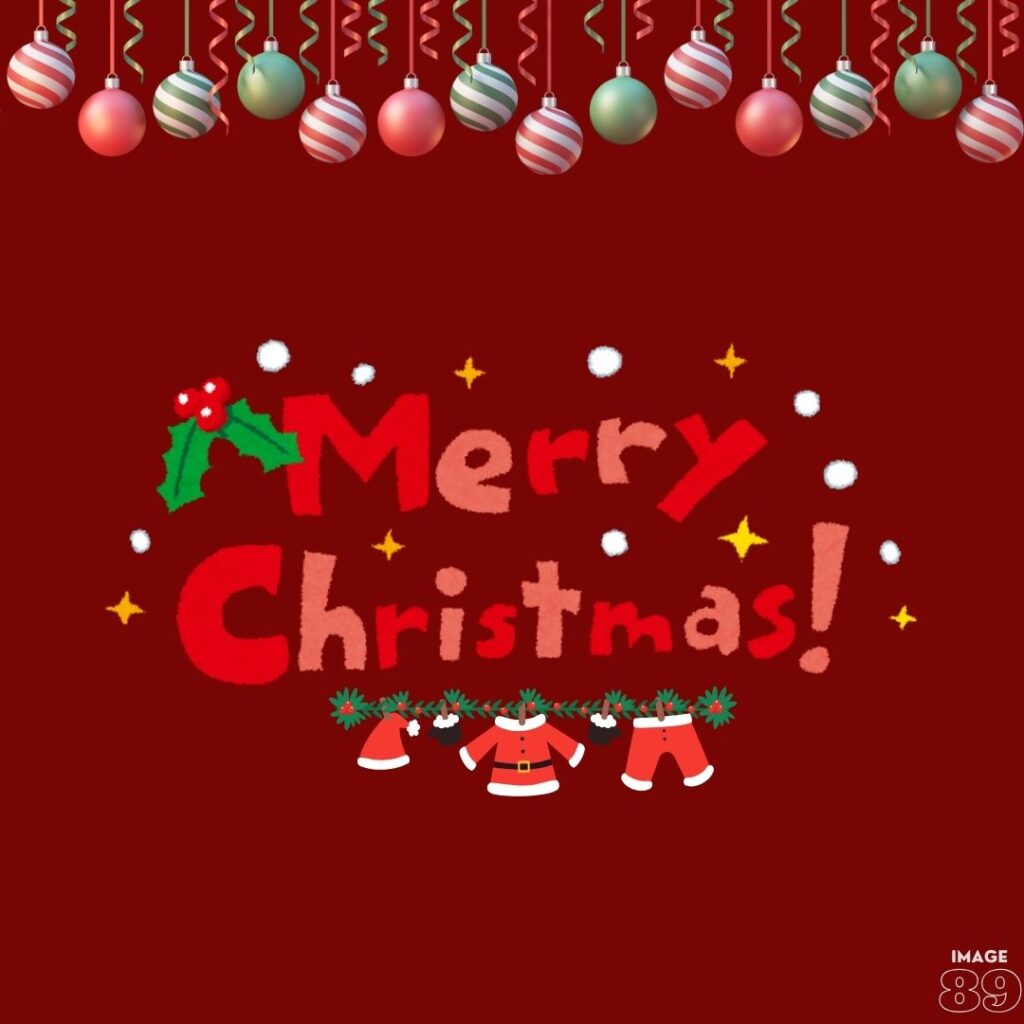 very beautiful christmas image for children with red background and all santa clothes