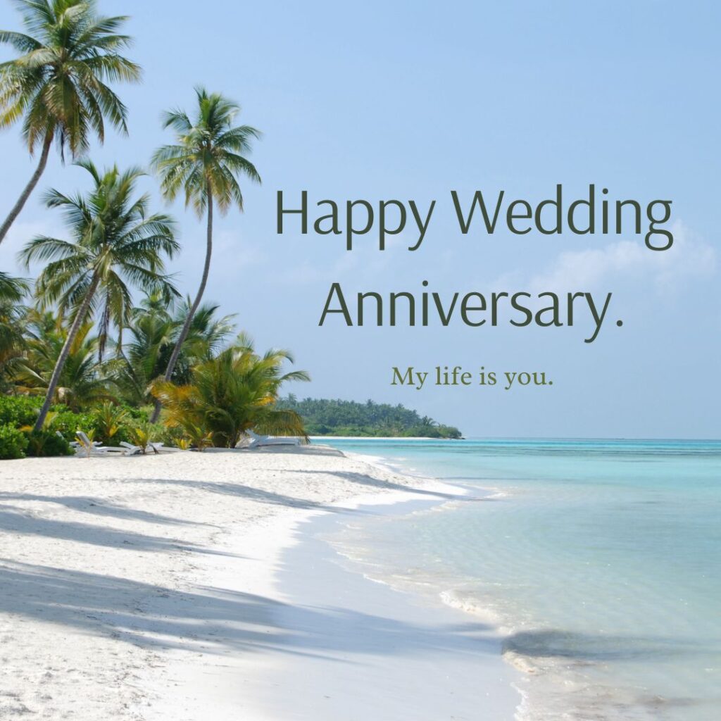 sweet and simple happy wedding anniversary image with sea view background